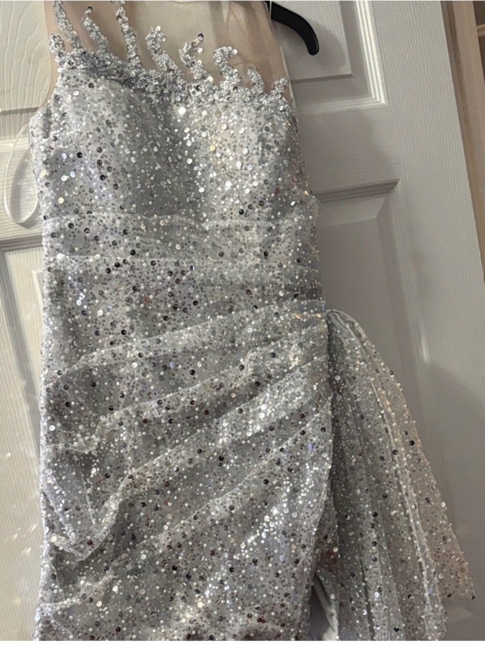 Sequin Embellished Silver Party Skirt